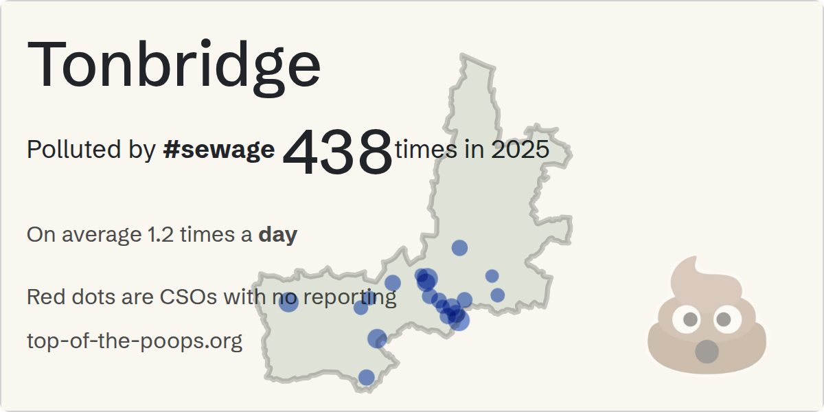 Sewage pollution map of Tonbridge, the constituency containing the HAWDEN ROAD TONBRIDGE CSO - 108736 storm overflow