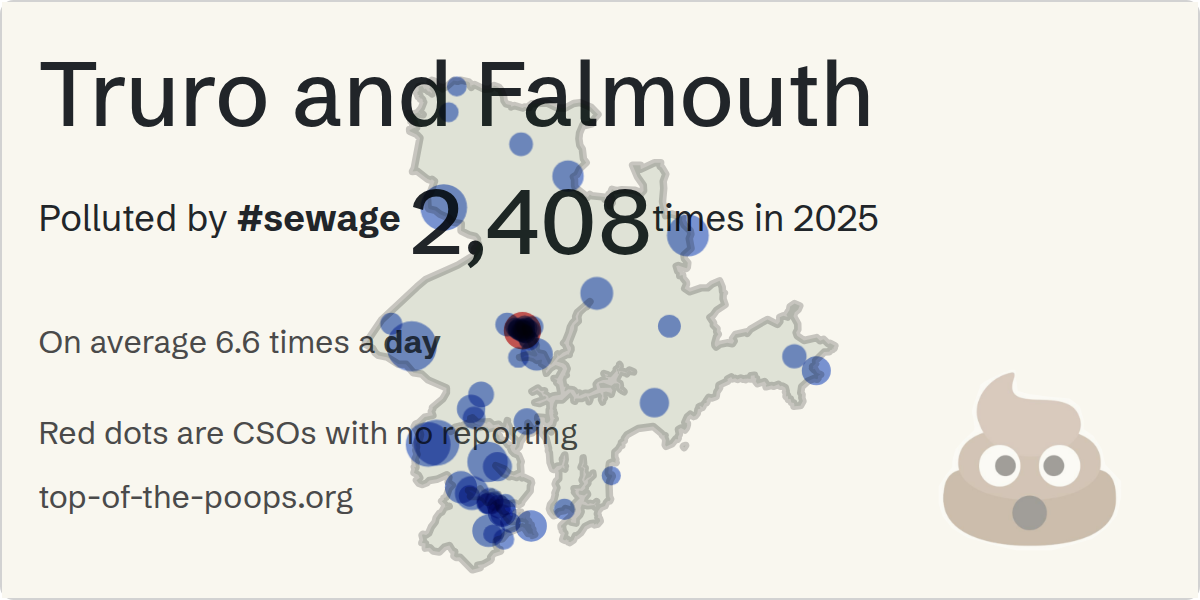 Sewage pollution map of Truro and Falmouth, the constituency containing the FAIRMANTLE ST CAR PARK_CSO_TRURO storm overflow