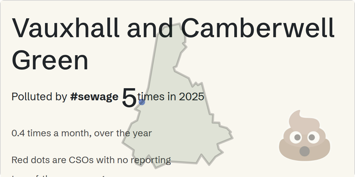 Sewage pollution map of Vauxhall and Camberwell Green