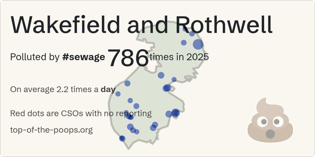 Sewage pollution map of Wakefield and Rothwell, the constituency containing the WRENTHORPE/CSO storm overflow
