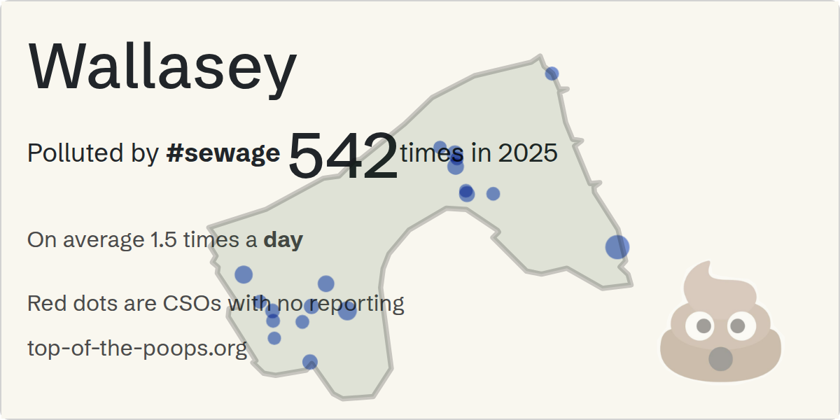 Sewage pollution map of Wallasey, the constituency containing the Wallasey PS storm overflow