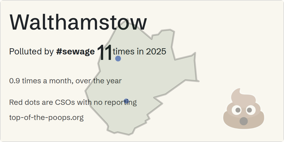 Sewage pollution map of Walthamstow, the constituency containing the St andrews road, black horse lane storm overflow