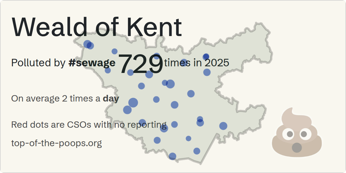 Sewage pollution map of Weald of Kent, the constituency containing the HIGH HALDEN CEO - 115414 storm overflow