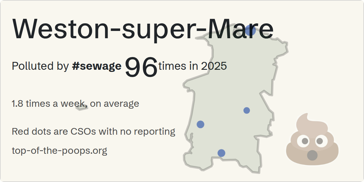 Sewage pollution map of Weston-super-Mare, the constituency containing the WICK ST LAWRENCE STORM TANK storm overflow