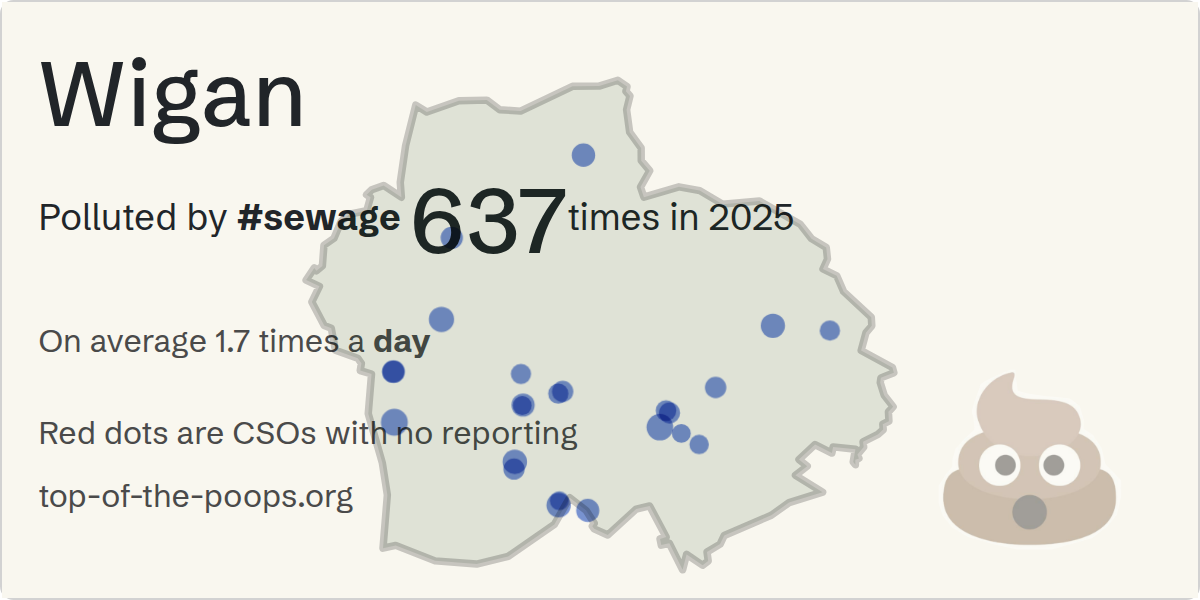 Sewage pollution map of Wigan, the constituency containing the Central Park CSO storm overflow