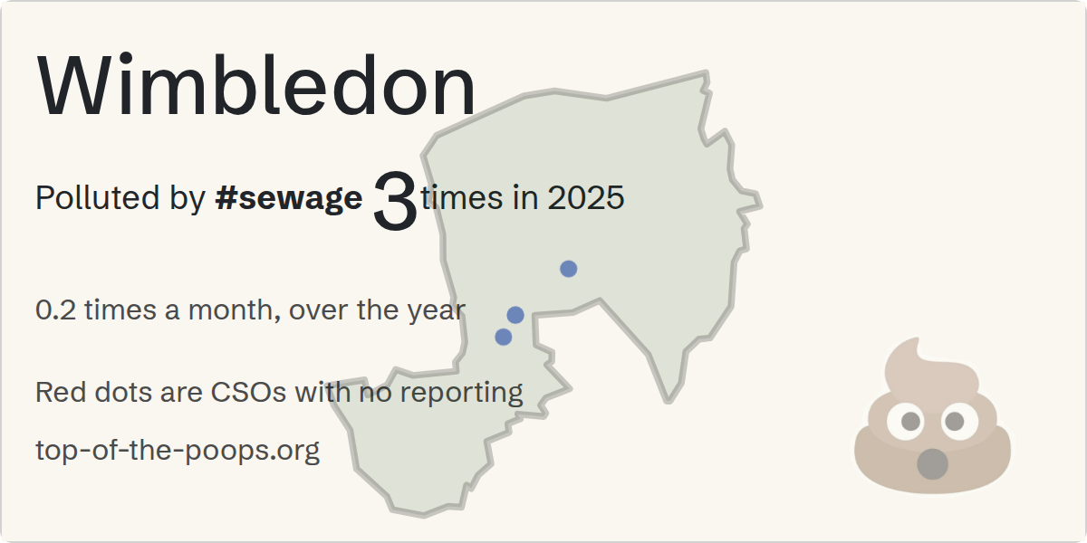Sewage pollution map of Wimbledon, the constituency containing the Bushey court, raynes park storm overflow