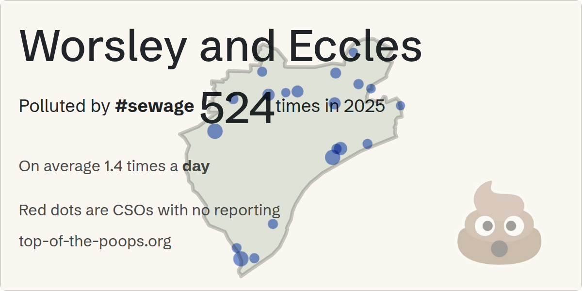 Sewage pollution map of Worsley and Eccles, the constituency containing the Winton Outfall CSO storm overflow