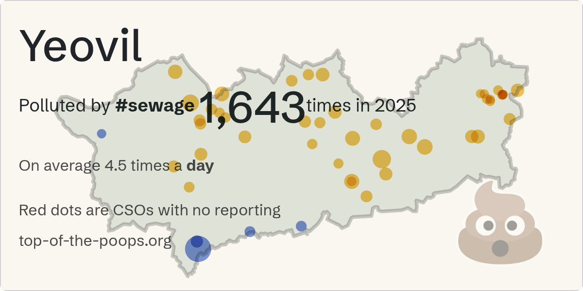 Sewage pollution map of Yeovil, the constituency containing the SOUTH PETHERTON WEST ST O/S XX storm overflow