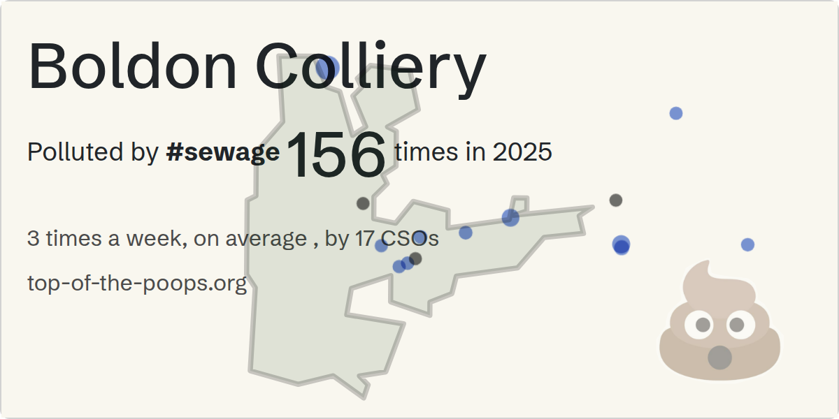 Sewage pollution map of Boldon Colliery: 359 hours in 2025
