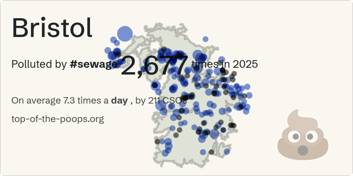 Sewage pollution map of Bristol: 5,039 hours in 2025