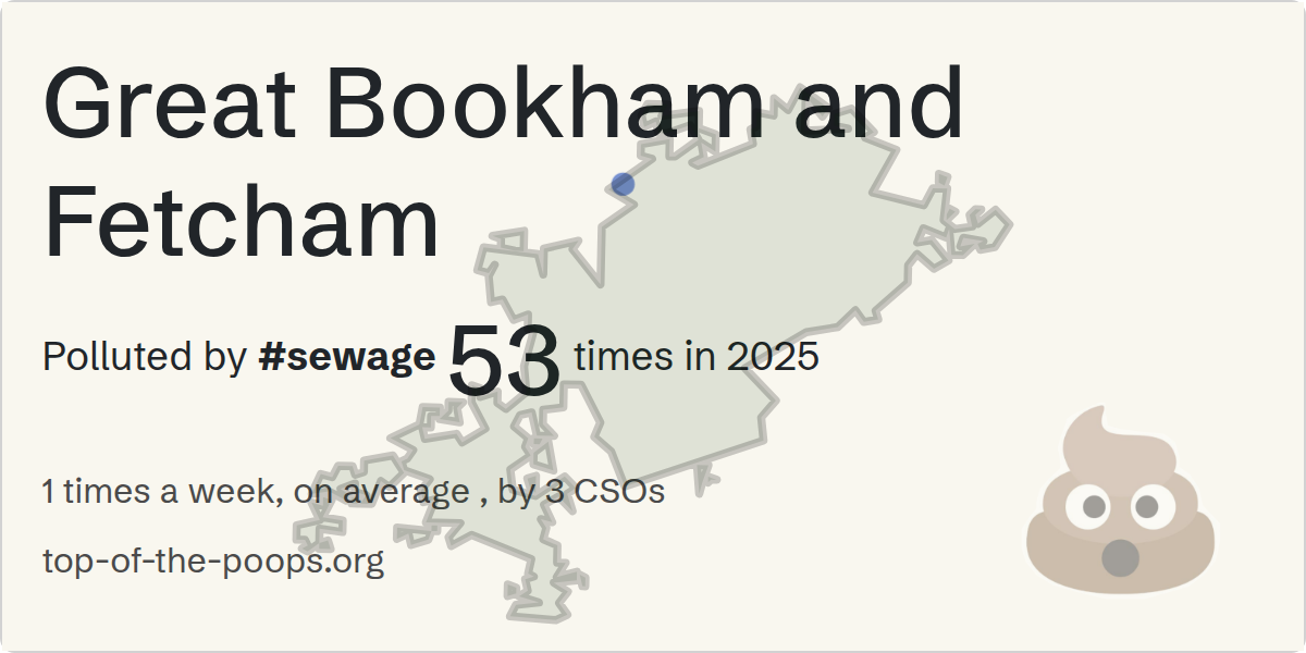 Sewage pollution map of Great Bookham and Fetcham