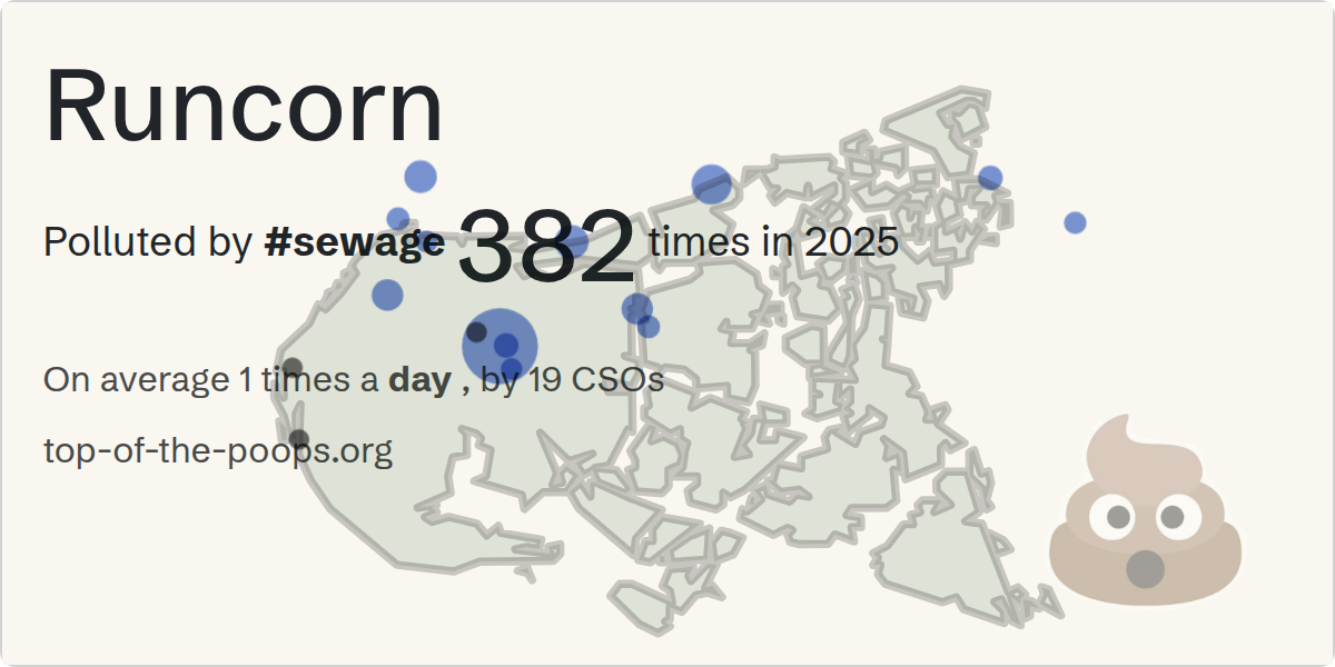 Sewage pollution map of Runcorn: 2,555 hours in 2025