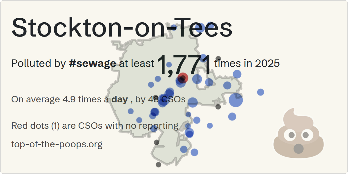 Sewage pollution map of Stockton-on-Tees: 3,068 hours in 2025