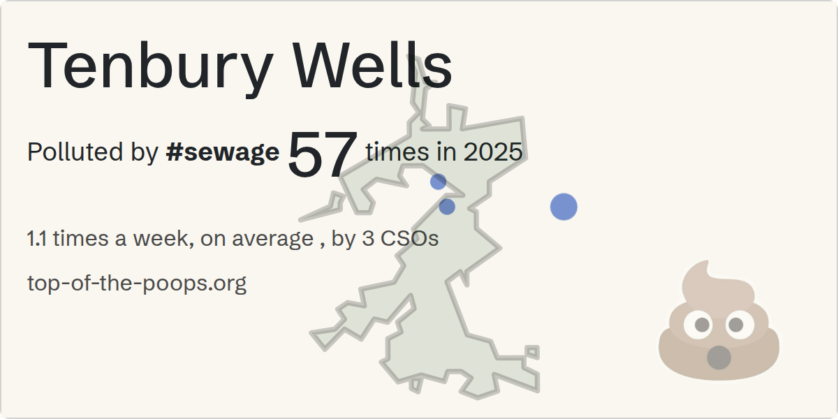 Sewage pollution map of Tenbury Wells: 322 hours in 2025