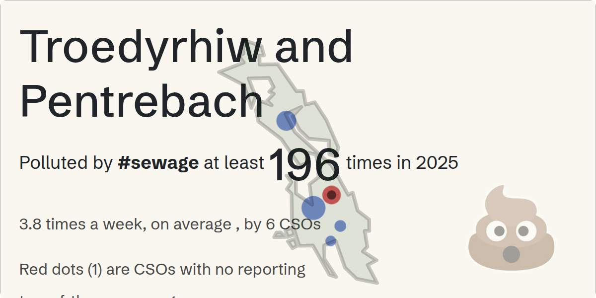 Sewage pollution map of Troedyrhiw and Pentrebach