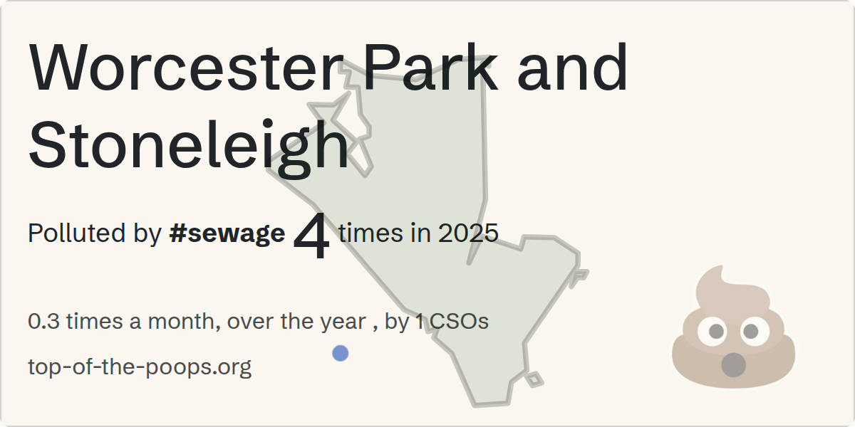 Sewage pollution map of Worcester Park and Stoneleigh