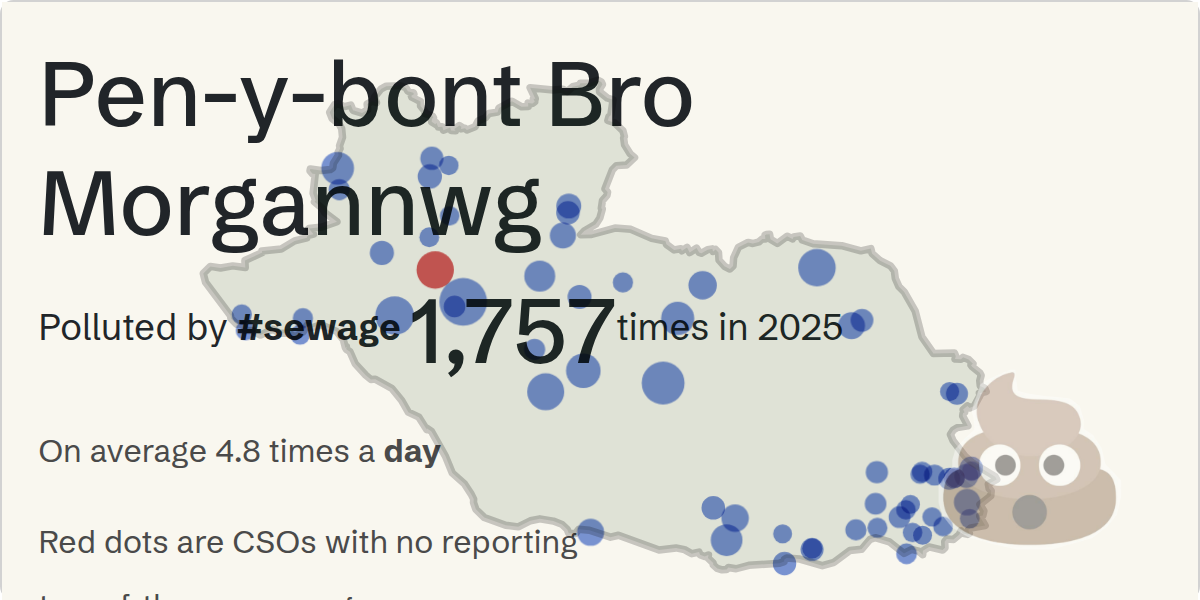 Sewage pollution map of Pen-y-bont Bro Morgannwg: 15,654 hours in 2025